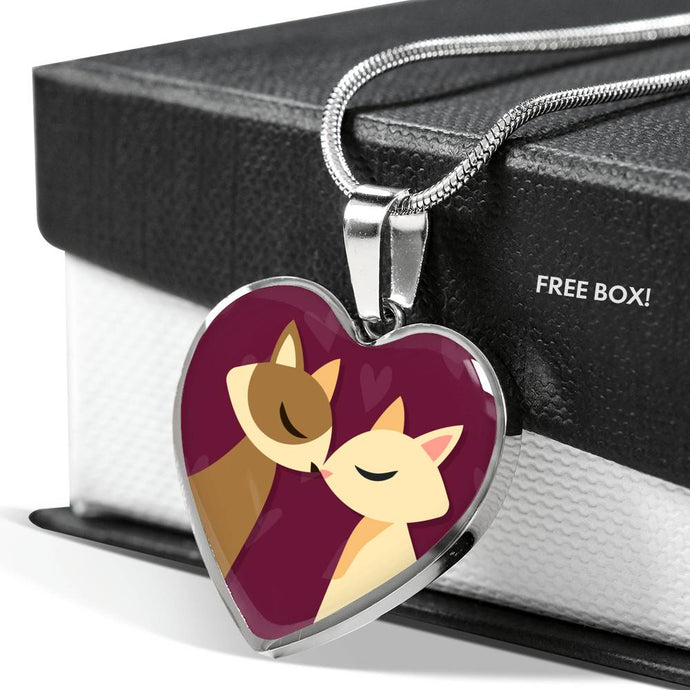 Valentine Cat Couple | Luxury Necklace | Heart Pendant