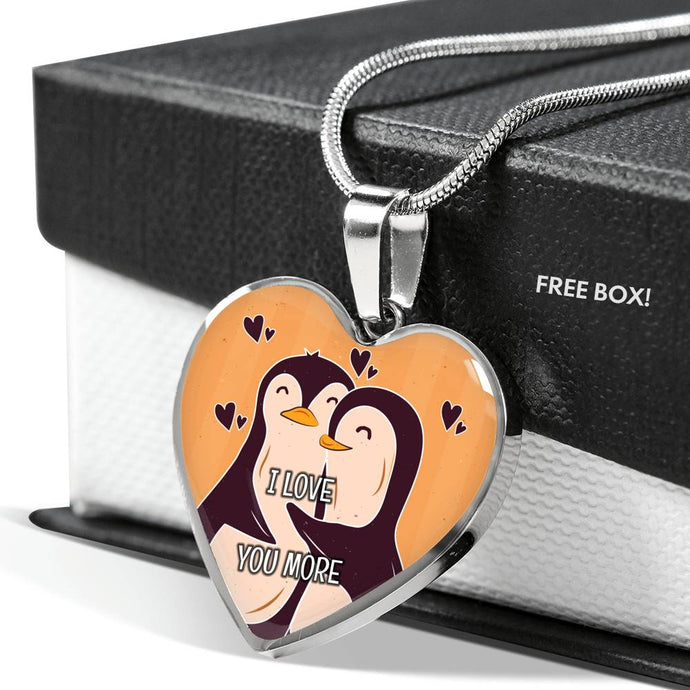 Cute Loving Penguin Couple | Luxury Necklace | Heart Pendant