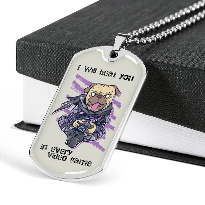 Video Gaming Pug Necklace | Military Chain | Dog Tag