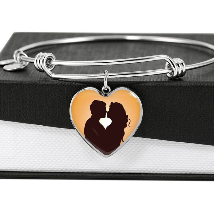 Lovers Kissing at Sunset | Luxury Bangle | Heart Pendant