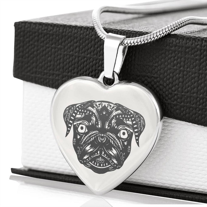 Pug Mandala Necklace | Luxury Necklace | Engraved Heart Pendant