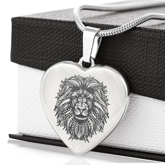 Lion Mandala Necklace | Luxury Necklace | Engraved Heart Pendant