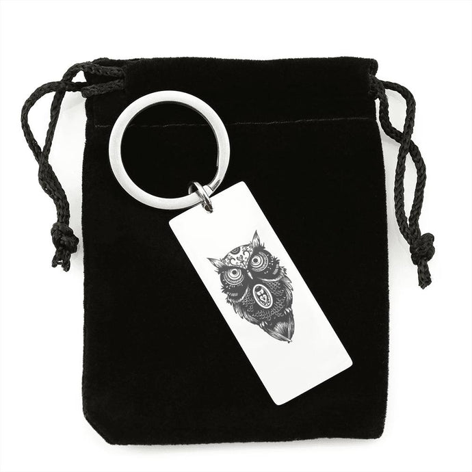 Owl Mandala | Stainless Steel Rectangle Keychain