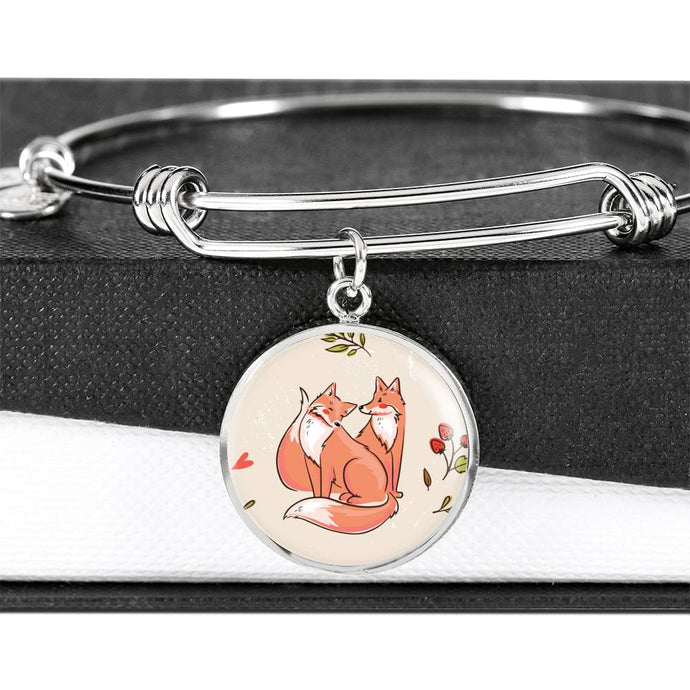 Valentine Fox Couple | Luxury Bangle | Circle Pendant
