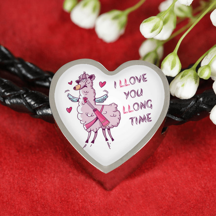 Llama Love Bracelet | Double-wrapped Leather Bracelet | Heart Charm