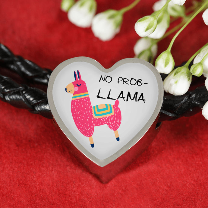 No Prob- Llama Bracelet Pink| Double-wrapped Leather Bracelet | Heart Charm